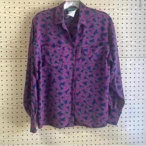 Harve Benard blue purple abstract 70s disco French cuff button-down shirt